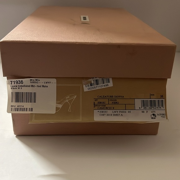 Miu Miu Women’s Crystal-Embellished Mid-Heel Mules Size 36/6 - Picture 8 of 8